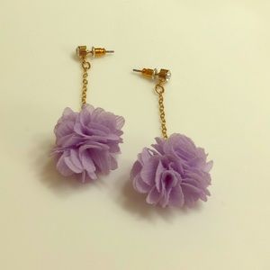 Purple pom pom earrings